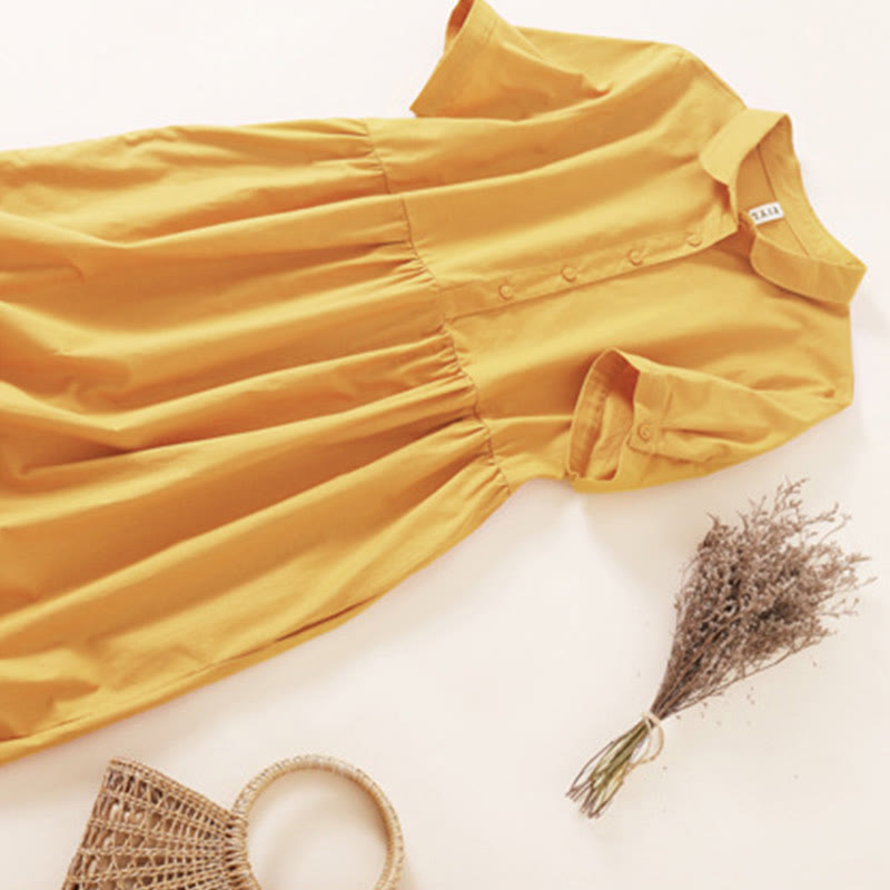 Vestido midi de manga corta con bolsillos, diseño de botones y estampado de Buddha Stones para el verano. - image 20