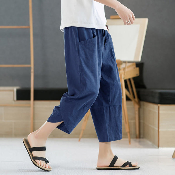 Pantalones de verano para hombre Buddha Stones, color liso, largo 7-8, con cordón ajustable y bolsillos. - image 23