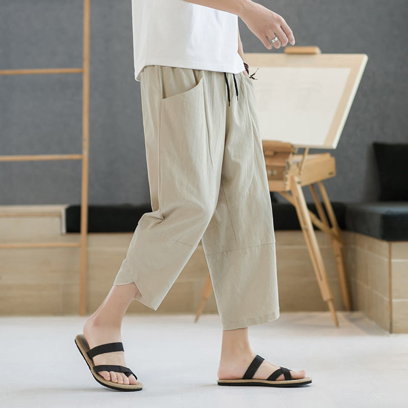 Pantalones de verano para hombre Buddha Stones, color liso, largo 7-8, con cordón ajustable y bolsillos. - image 39