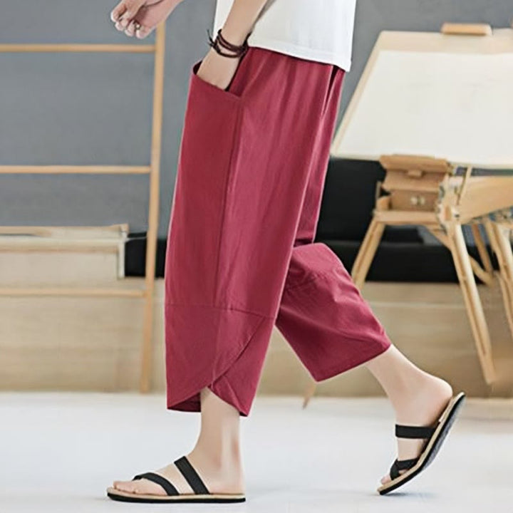 Pantalones de verano para hombre Buddha Stones, color liso, largo 7-8, con cordón ajustable y bolsillos. - image 35