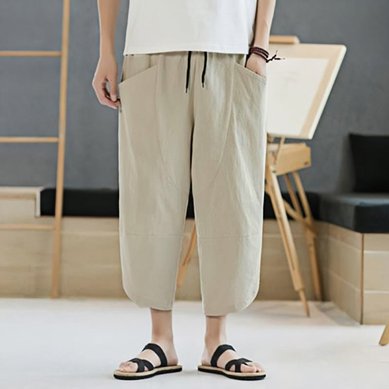Pantalones de verano para hombre Buddha Stones, color liso, largo 7-8, con cordón ajustable y bolsillos. - image 38