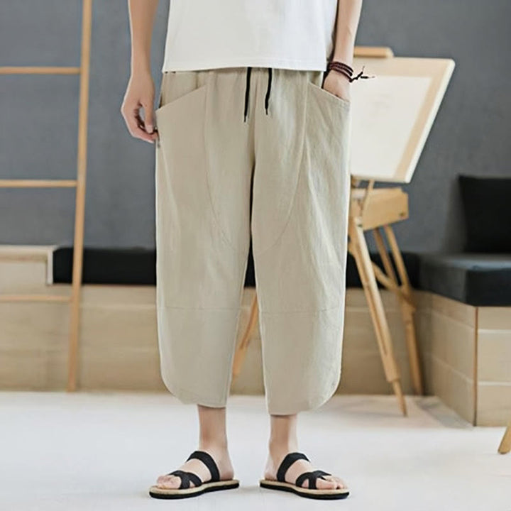 Pantalones de verano para hombre Buddha Stones, color liso, largo 7-8, con cordón ajustable y bolsillos. - image 38
