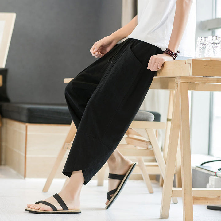 Pantalones de verano para hombre Buddha Stones, color liso, largo 7-8, con cordón ajustable y bolsillos. - image 11