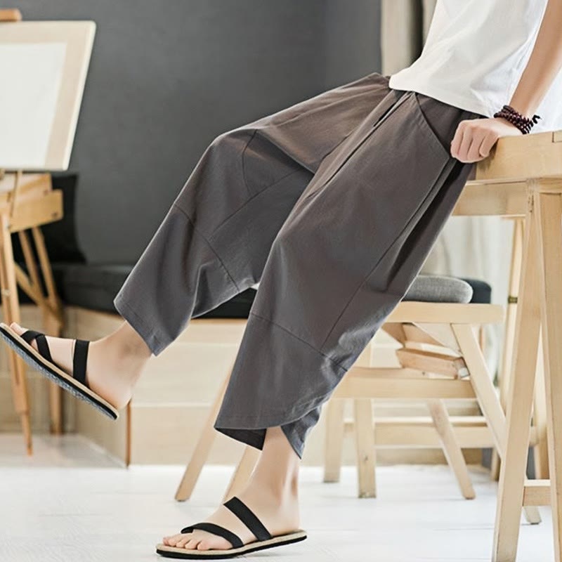 Pantalones de verano para hombre Buddha Stones, color liso, largo 7-8, con cordón ajustable y bolsillos. - image 20