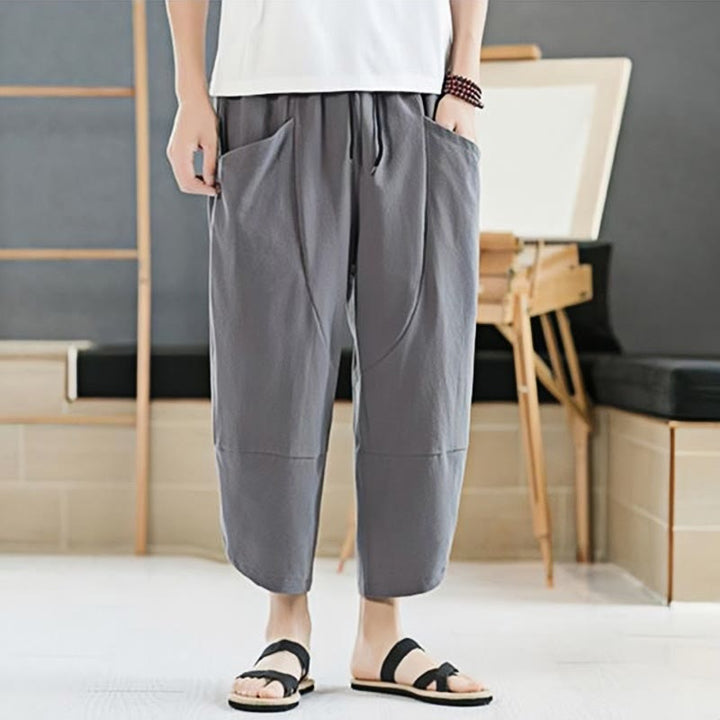 Pantalones de verano para hombre Buddha Stones, color liso, largo 7-8, con cordón ajustable y bolsillos. - image 14
