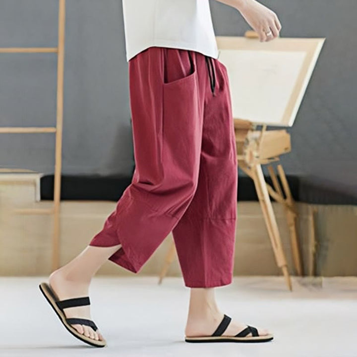 Pantalones de verano para hombre Buddha Stones, color liso, largo 7-8, con cordón ajustable y bolsillos. - image 29