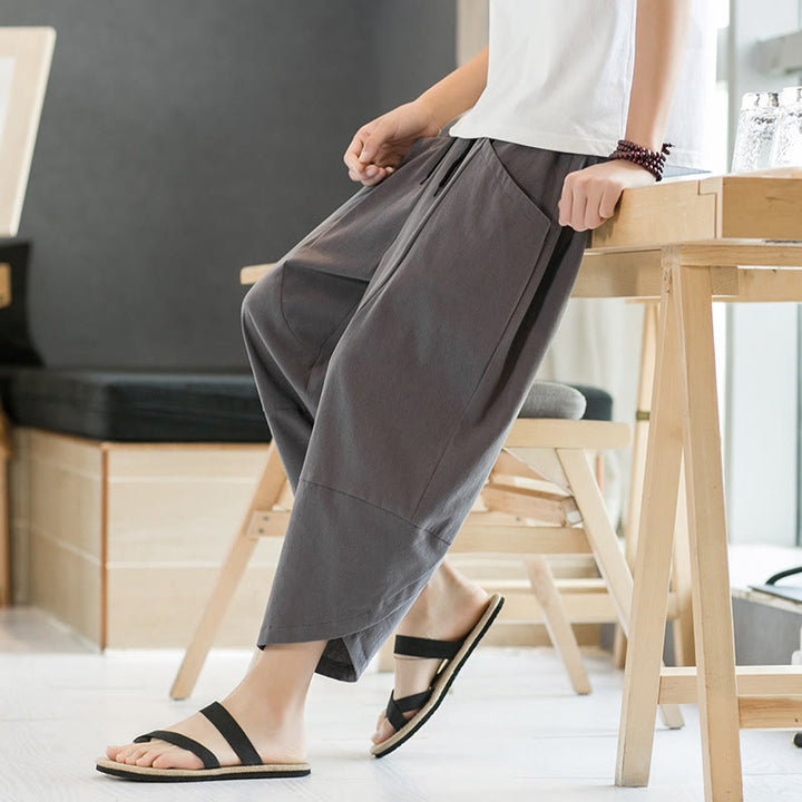 Pantalones de verano para hombre Buddha Stones, color liso, largo 7-8, con cordón ajustable y bolsillos. - image 19