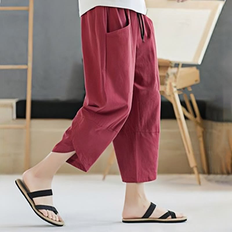 Pantalones de verano para hombre Buddha Stones, color liso, largo 7-8, con cordón ajustable y bolsillos. - image 33