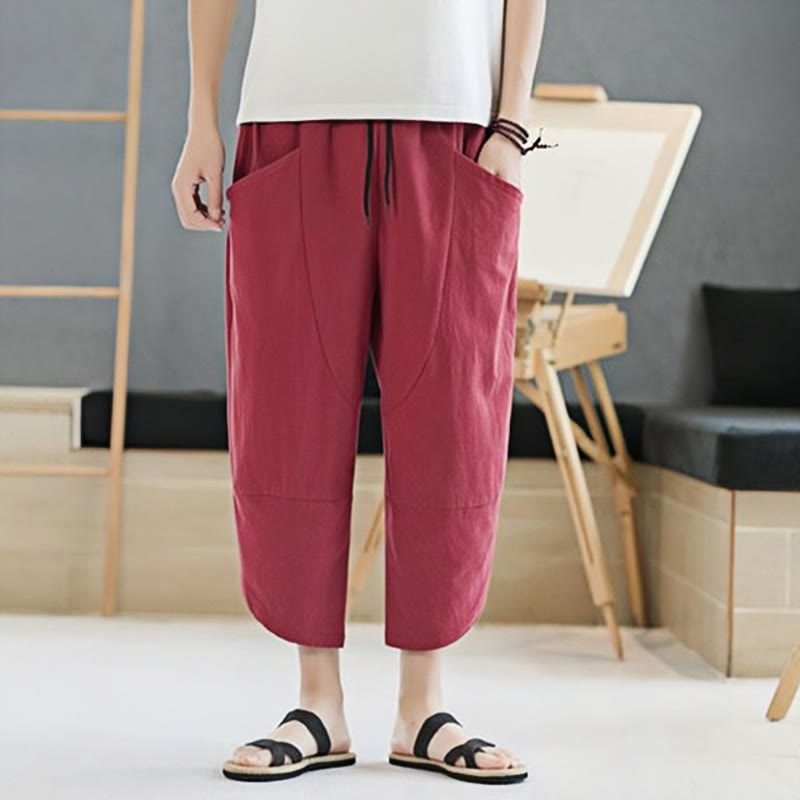 Pantalones de verano para hombre Buddha Stones, color liso, largo 7-8, con cordón ajustable y bolsillos. - image 28