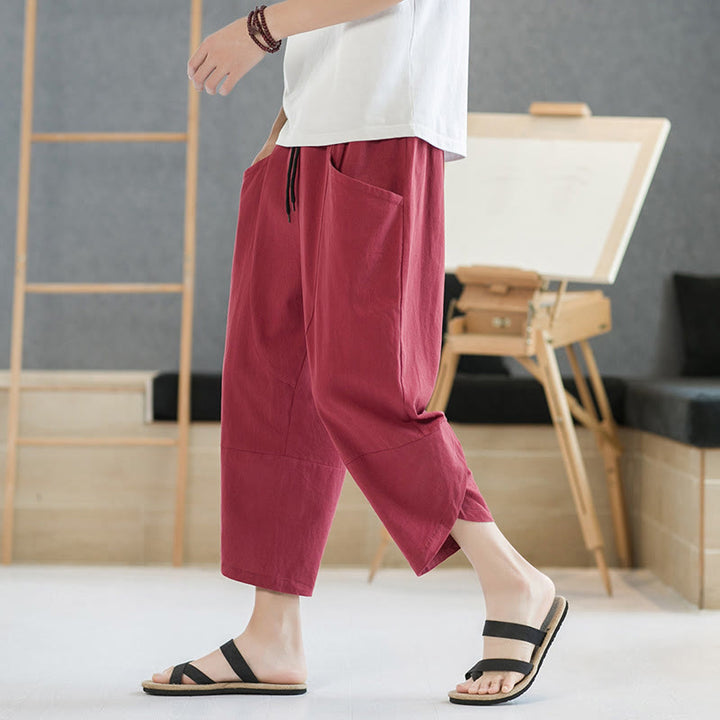 Pantalones de verano para hombre Buddha Stones, color liso, largo 7-8, con cordón ajustable y bolsillos. - image 34