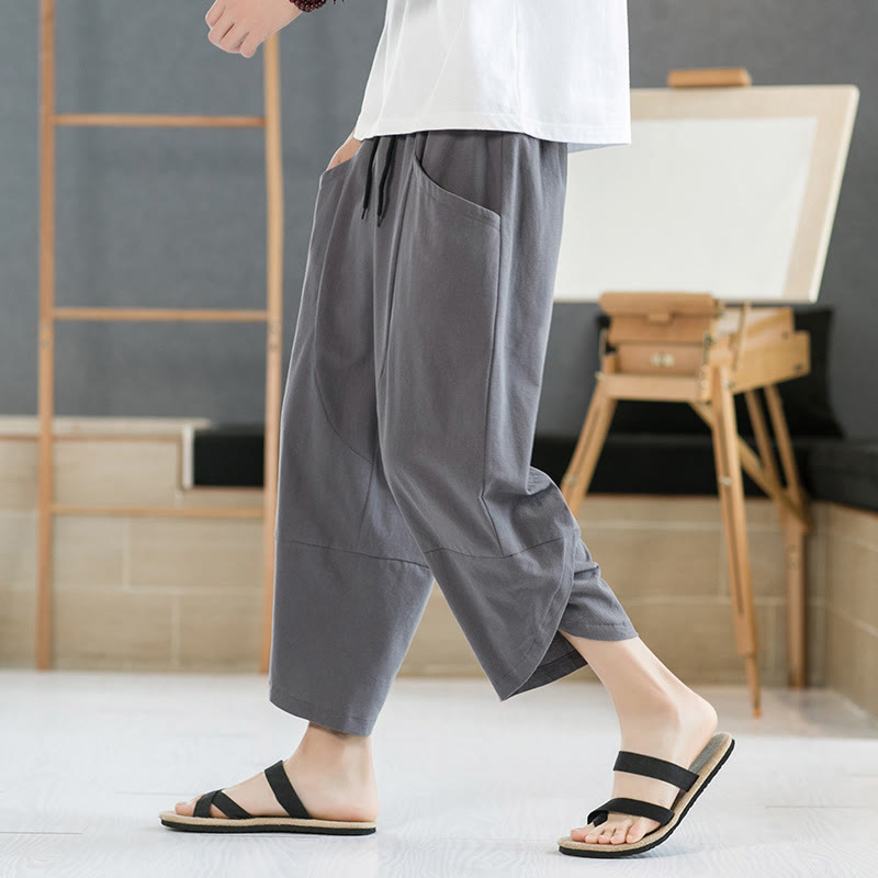 Pantalones de verano para hombre Buddha Stones, color liso, largo 7-8, con cordón ajustable y bolsillos. - image 16