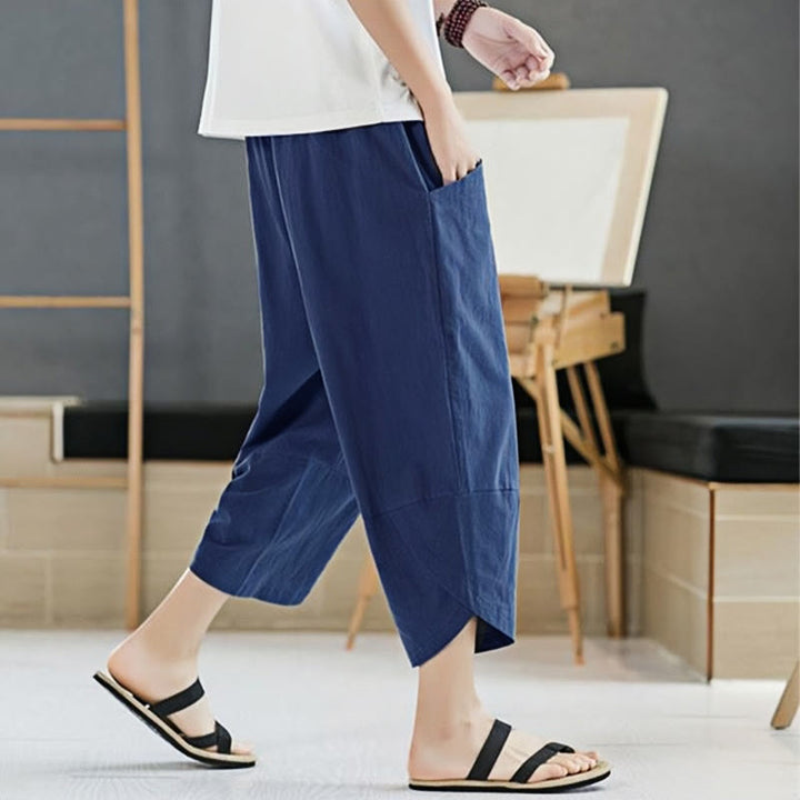 Pantalones de verano para hombre Buddha Stones, color liso, largo 7-8, con cordón ajustable y bolsillos. - image 24