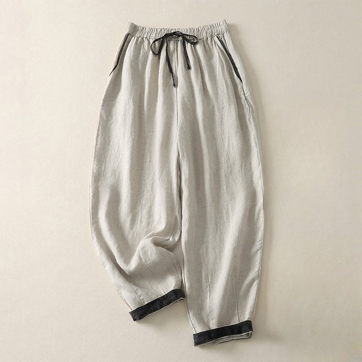 Pantalones harem de mujer con cordón ajustable, color liso, estampado Buddha Stones, estilo casual de verano, para mujer, con bolsillos. - Lino - US8-10，UK/AU12-14，EU40-42 (2XL) - image 0