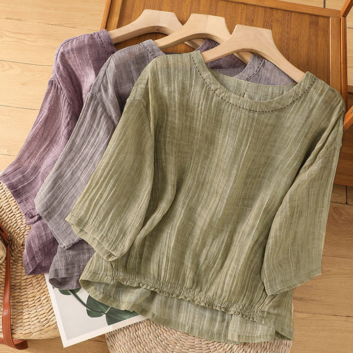 Camiseta de manga tres cuartos para mujer, estilo casual de verano, con cuello redondo y estampado de Buddha Stones. - image 29