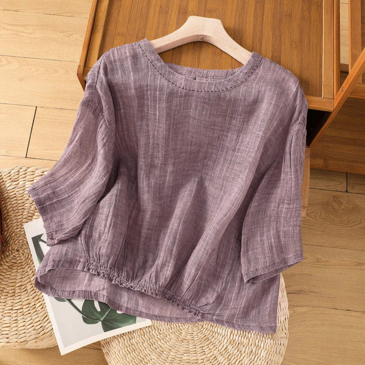 Camiseta de manga tres cuartos para mujer, estilo casual de verano, con cuello redondo y estampado de Buddha Stones. - Orquídea mediana - US12, UK/AU16, EU44 (2XL) - image 8