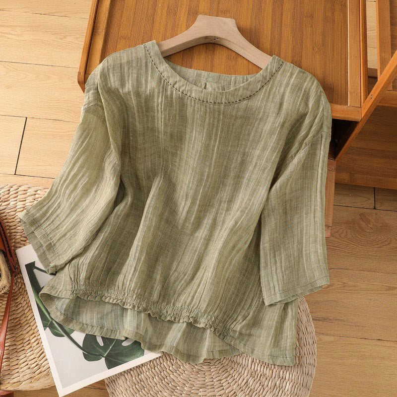 Camiseta de manga tres cuartos para mujer, estilo casual de verano, con cuello redondo y estampado de Buddha Stones. - Caqui oscuro - US12, UK/AU16, EU44 (2XL) - image 0