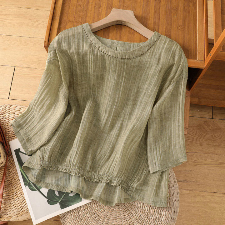 Camiseta de manga tres cuartos para mujer, estilo casual de verano, con cuello redondo y estampado de Buddha Stones. - Caqui oscuro - US12, UK/AU16, EU44 (2XL) - image 0