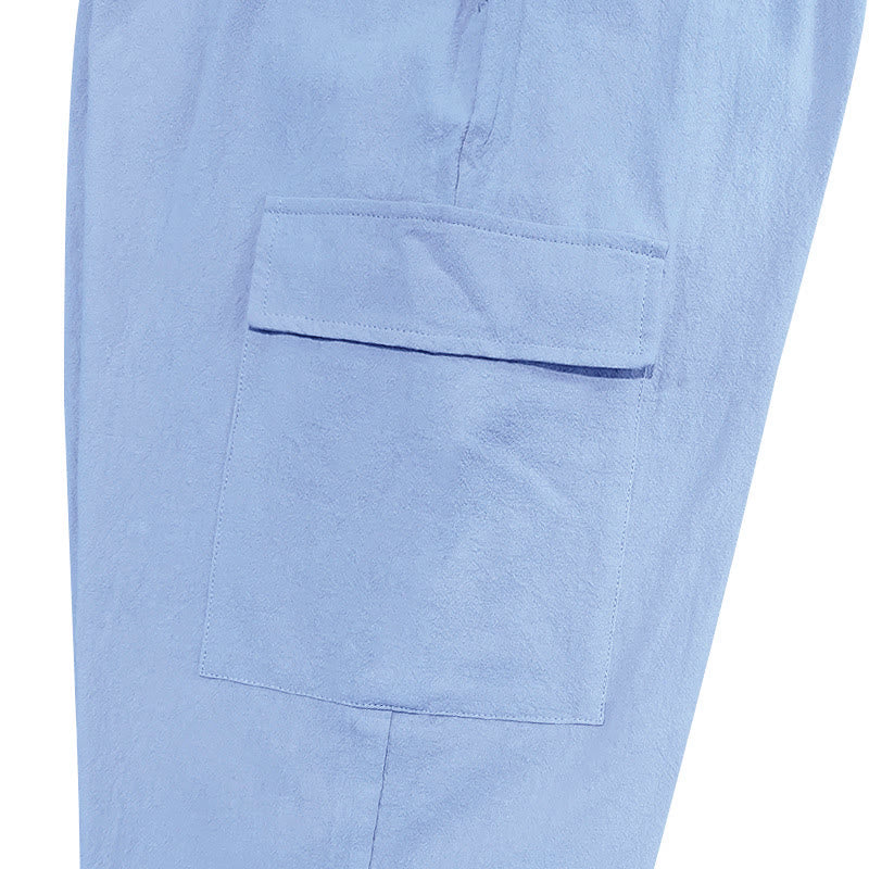 Pantalones cargo de lino con cordón y bolsillos para hombre, de color liso, con Buddha Stones - image 13