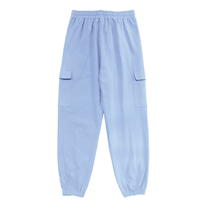 Pantalones cargo de lino con cordón y bolsillos para hombre, de color liso, con Buddha Stones - image 11