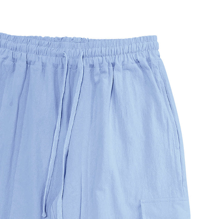 Pantalones cargo de lino con cordón y bolsillos para hombre, de color liso, con Buddha Stones - image 12