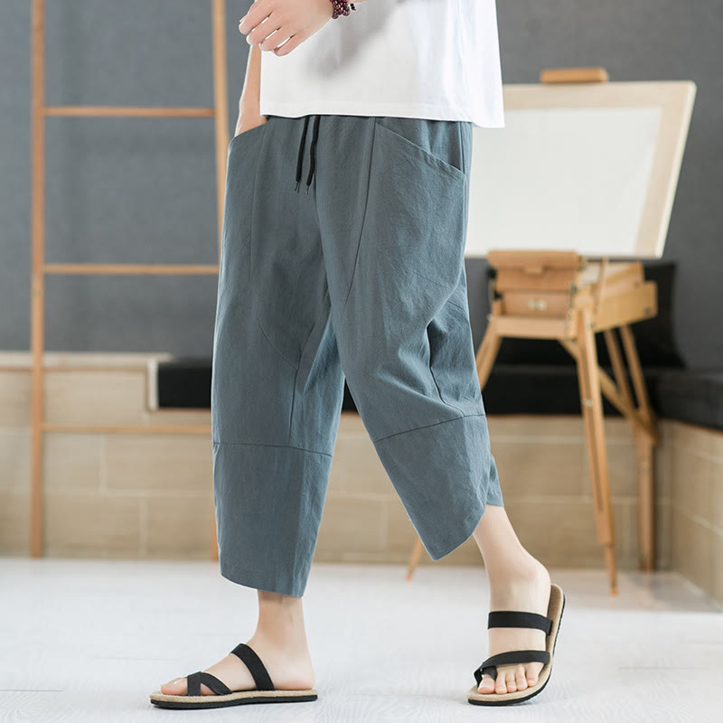 Pantalones de verano para hombre Buddha Stones, color liso, largo 7-8, con cordón ajustable y bolsillos. - Azul cadete - US/UK/AU46, EU56 (5XL) - image 0
