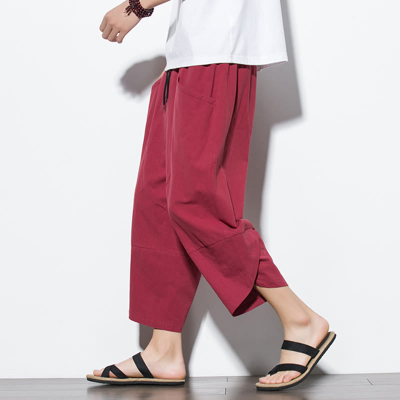Pantalones de verano para hombre Buddha Stones, color liso, largo 7-8, con cordón ajustable y bolsillos. - Carmesí - US/UK/AU46, EU56 (5XL) - image 27