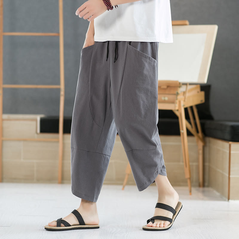 Pantalones de verano para hombre Buddha Stones, color liso, largo 7-8, con cordón ajustable y bolsillos. - Gris - US/UK/AU46, EU56 (5XL) - image 13