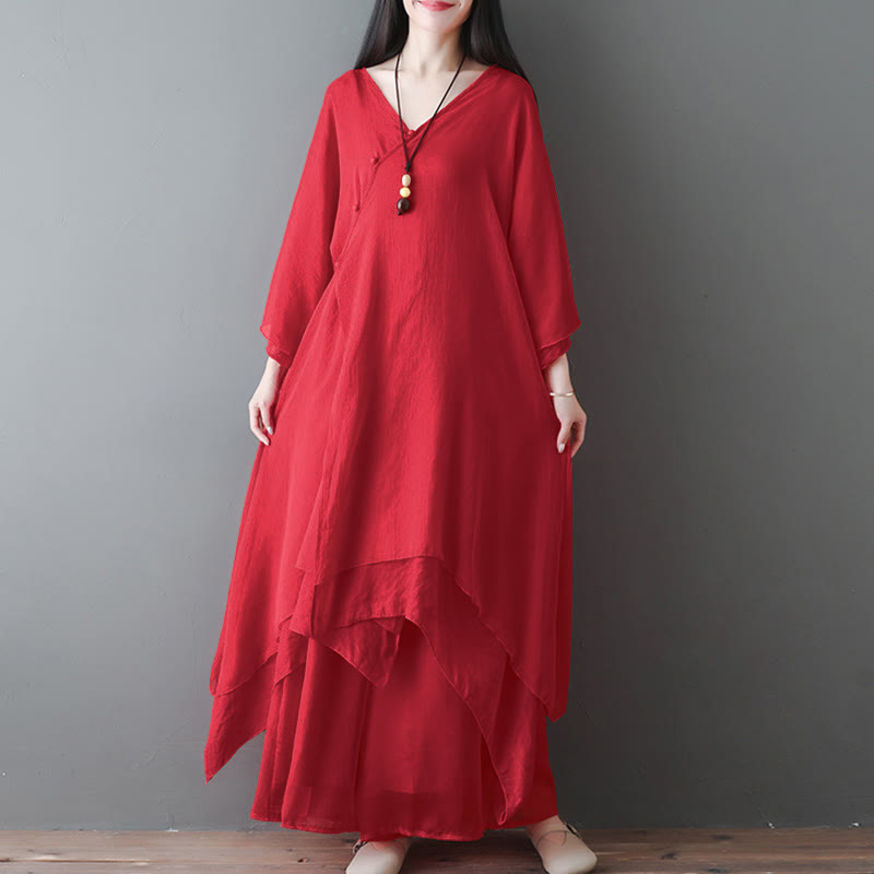 Vestido túnica midi con cuello en V y estampado de Buddha Stones, pantalones de pierna ancha, ropa para meditación, práctica zen y danza. - image 10