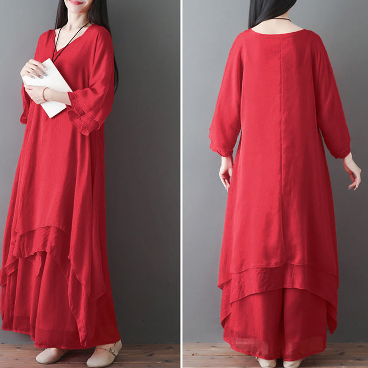 Vestido túnica midi con cuello en V y estampado de Buddha Stones, pantalones de pierna ancha, ropa para meditación, práctica zen y danza. - image 12
