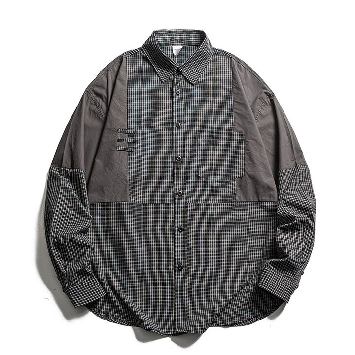 Buddha Stones Camisas de manga larga a cuadros con botones para hombre, estilo vintage, para primavera y otoño, con bolsillo. - Gris oscuro - US/UK/AU40, EU50 (2XL) - image 8