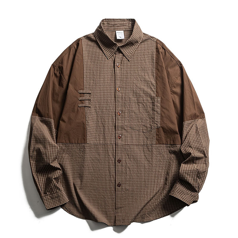 Buddha Stones Camisas de manga larga a cuadros con botones para hombre, estilo vintage, para primavera y otoño, con bolsillo. - Tierra de siena - US/UK/AU40, EU50 (2XL) - image 0