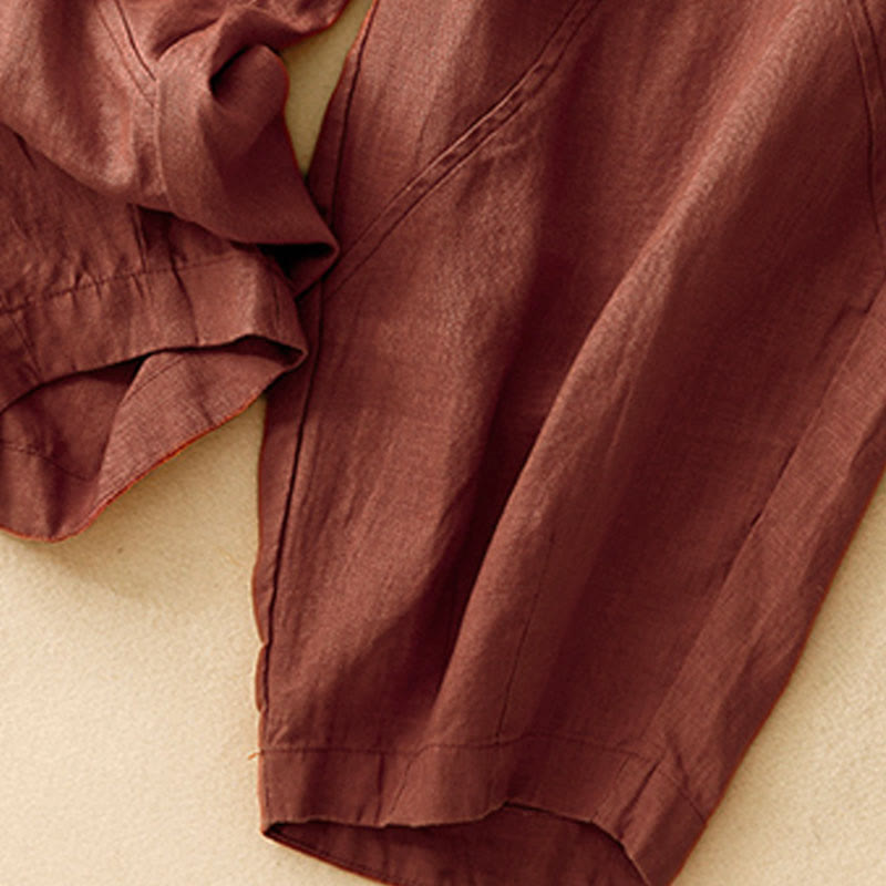 Pantalones cortos casuales lisos con Buddha Stones para mujer, estilo harem de lino con bolsillos. - image 19