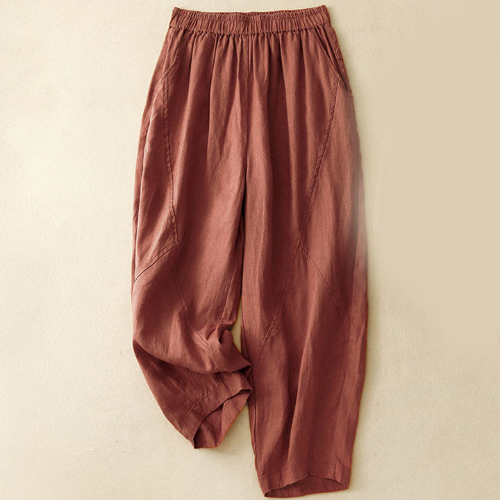 Pantalones cortos casuales lisos con Buddha Stones para mujer, estilo harem de lino con bolsillos. - Granate - US8-10，UK/AU12-14，EU40-42 (2XL) - image 15