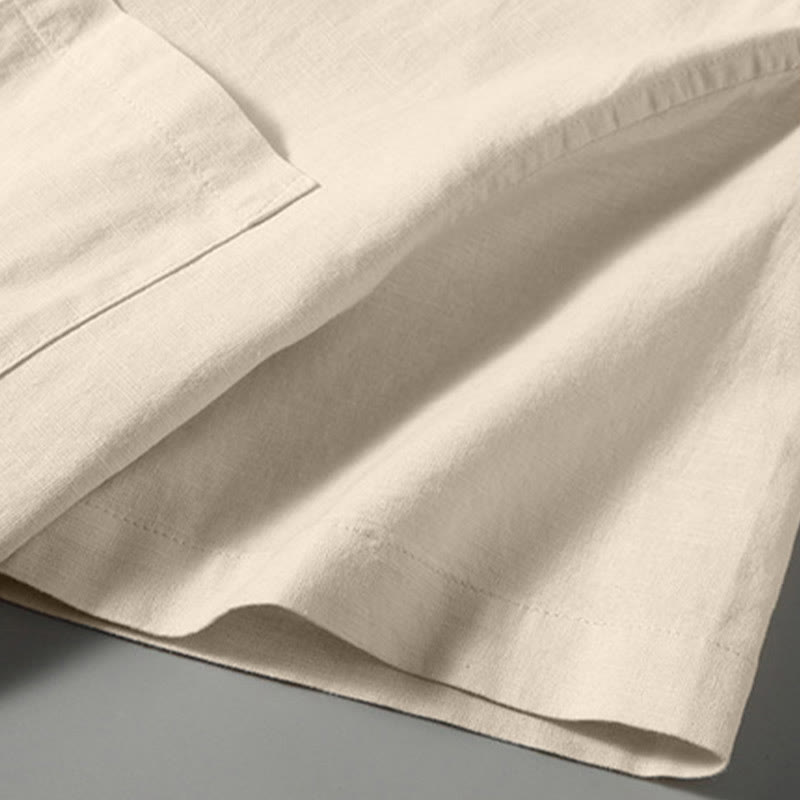 Camisa de manga corta de algodón y lino con botones para hombre , Buddha Stones para el verano. - image 10