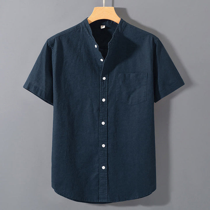 Camisa de manga corta de algodón y lino con botones para hombre , Buddha Stones para el verano. - Azul acero - US/UK/AU42, EU52 (3XL)  - image 17