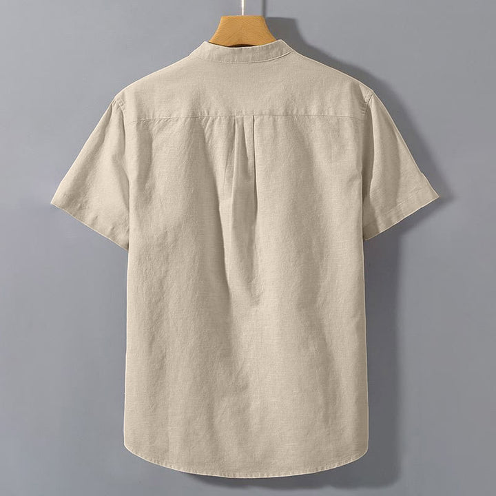Camisa de manga corta de algodón y lino con botones para hombre , Buddha Stones para el verano. - image 6