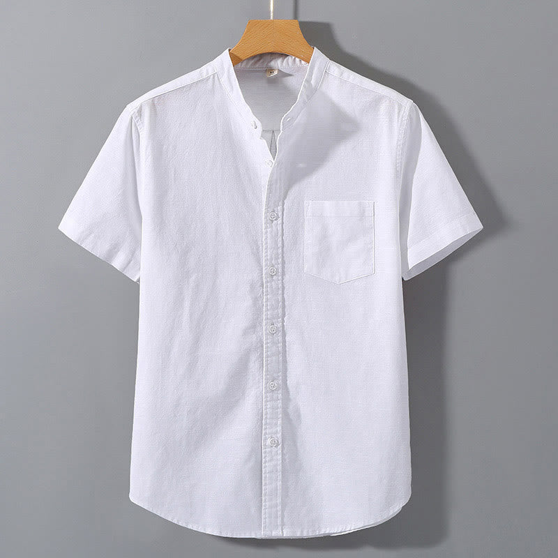 Camisa de manga corta de algodón y lino con botones para hombre , Buddha Stones para el verano. - Blanco - US/UK/AU42, EU52 (3XL)  - image 4