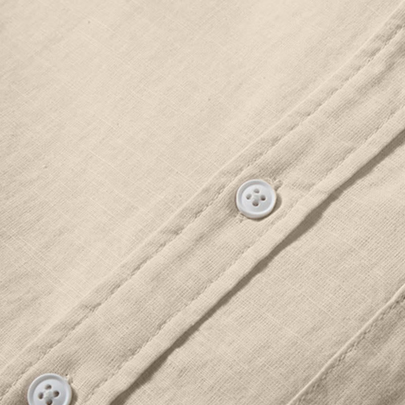 Camisa de manga corta de algodón y lino con botones para hombre , Buddha Stones para el verano. - image 11