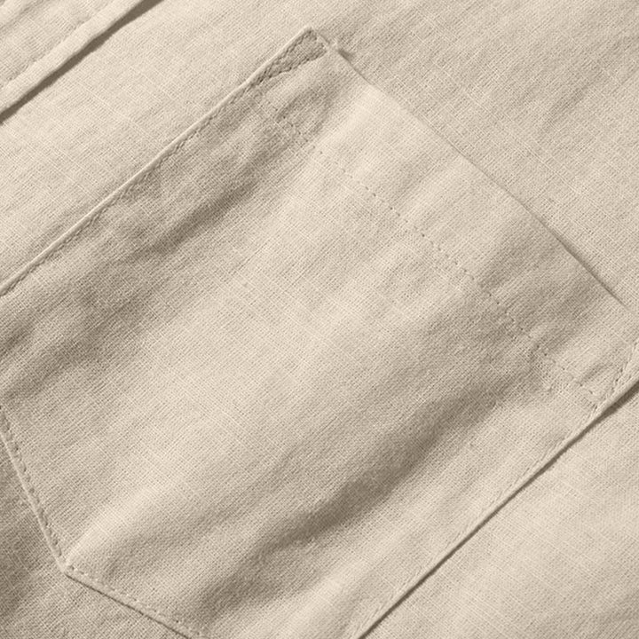 Camisa de manga corta de algodón y lino con botones para hombre , Buddha Stones para el verano. - image 9