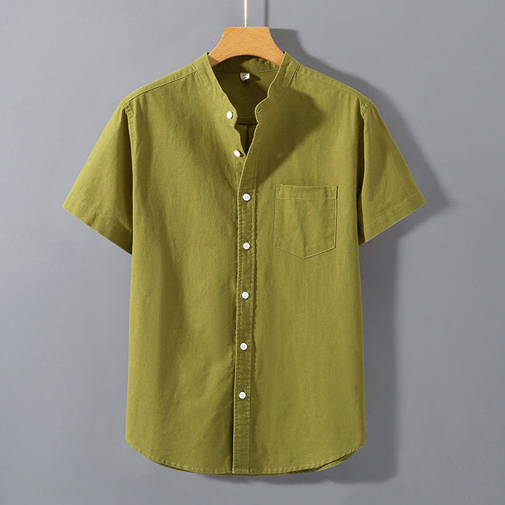 Camisa de manga corta de algodón y lino con botones para hombre , Buddha Stones para el verano. - Verde amarillento - US/UK/AU42, EU52 (3XL)  - image 16