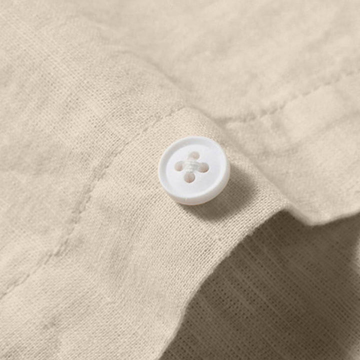 Camisa de manga corta de algodón y lino con botones para hombre , Buddha Stones para el verano. - image 8