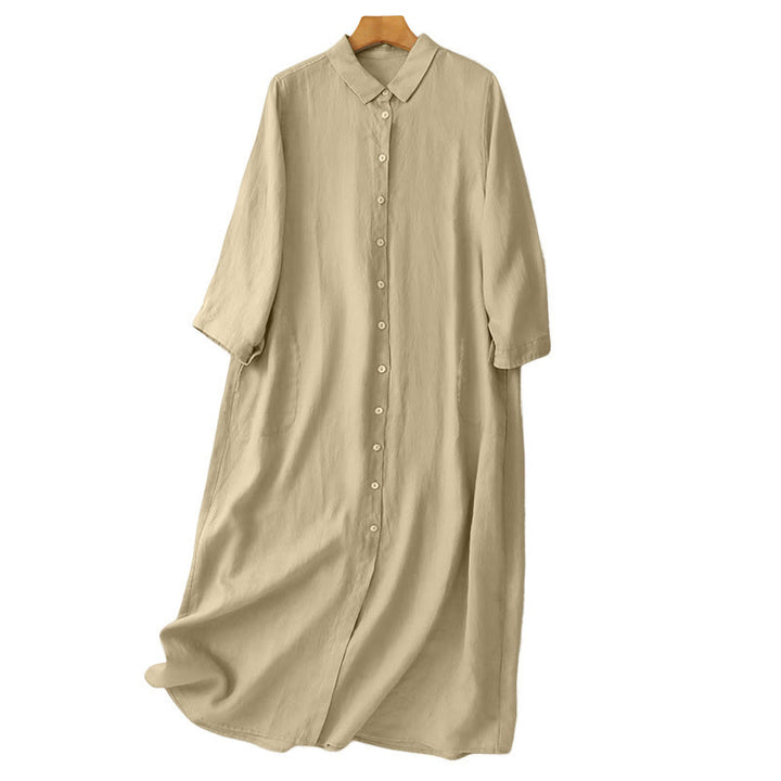 Vestido largo hasta la rodilla con botones y diseño sencillo de Buddha Stones para el día a día. - image 17