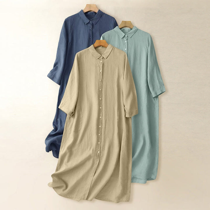 Vestido largo hasta la rodilla con botones y diseño sencillo de Buddha Stones para el día a día. - image 0