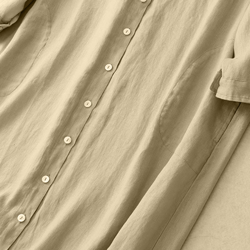 Vestido largo hasta la rodilla con botones y diseño sencillo de Buddha Stones para el día a día. - image 13