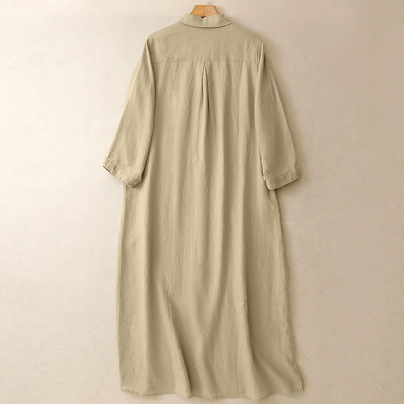 Vestido largo hasta la rodilla con botones y diseño sencillo de Buddha Stones para el día a día. - image 10