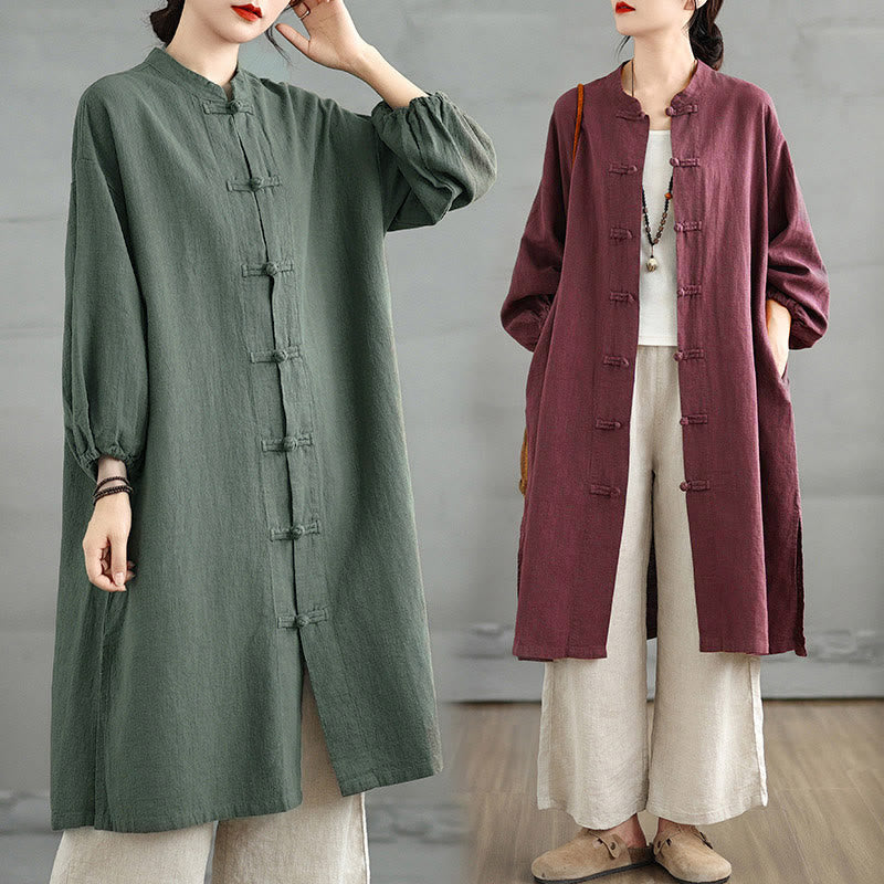 Abrigo informal de mujer con botones de rana y bolsillos, estampado de Buddha Stones. - image 11