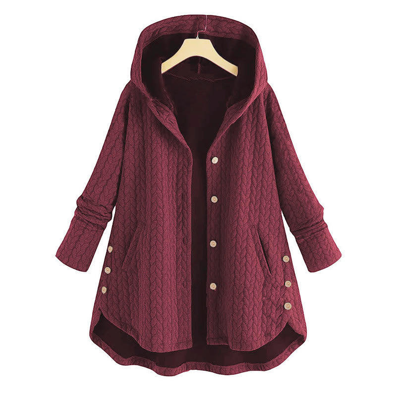 Abrigo largo con capucha y bolsillos para mujer, de manga larga, con estampado de espigas de trigo y diseño de Buddha Stones. - Rojo indio - US22, UK/AU26, EU54 (8XL) - image 2