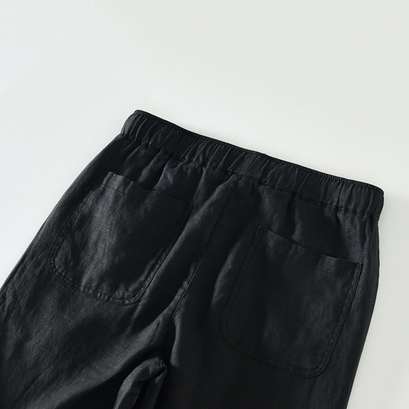 Pantalones de lino para hombre, largos hasta el tobillo, con bolsillos, de la Buddha Stones Fall Solid, con cordón ajustable y cintura elástica. - image 7