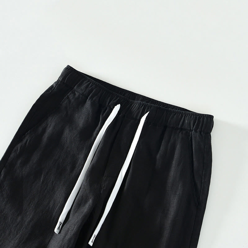 Pantalones de lino para hombre, largos hasta el tobillo, con bolsillos, de la Buddha Stones Fall Solid, con cordón ajustable y cintura elástica. - image 6