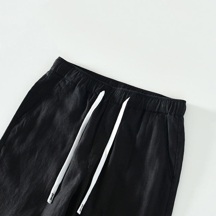 Pantalones de lino para hombre, largos hasta el tobillo, con bolsillos, de la Buddha Stones Fall Solid, con cordón ajustable y cintura elástica. - image 6